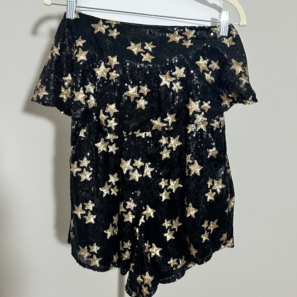 L’ATISTE by Amy Sequin Star Romper ✨ Black & Gold Party | Size M NWT